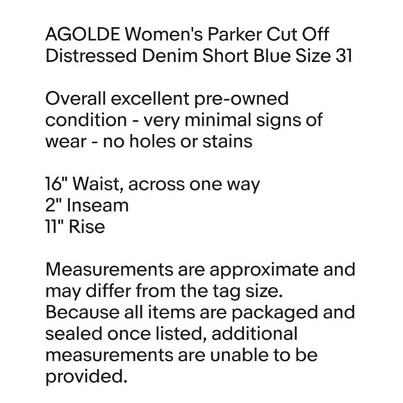 AGOLDE Womens 31 Parker Cut Off Distressed Denim Jean Shorts - Picture 3 of 7